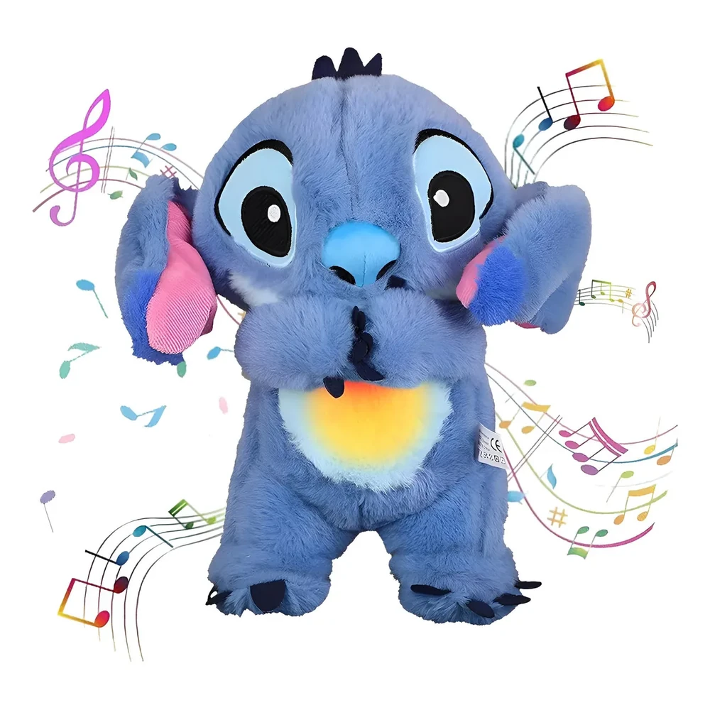 Peluche interactivo azul con luz abdominal